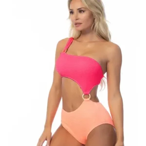 TEXTURED TWO TONE ONE SHOULDER ONE PIECE