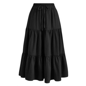 European And American Solid Color Stitching Ruffle Elastic Pocket Skirt