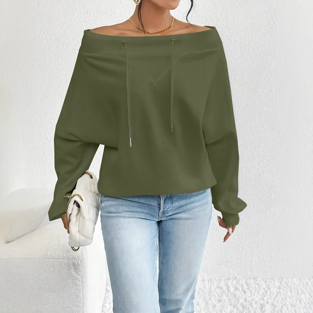 Women's Loose Casual Drawstring Off-the-shoulder Off-shoulder Top - Image 7
