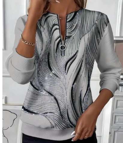 Women's Loose And Casual Printed Long-sleeved Top - Image 3