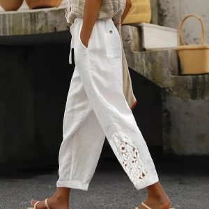 Women's Lace Stitching Drawstring Straight Casual Pants