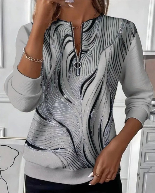 Women's Loose And Casual Printed Long-sleeved Top - Image 2