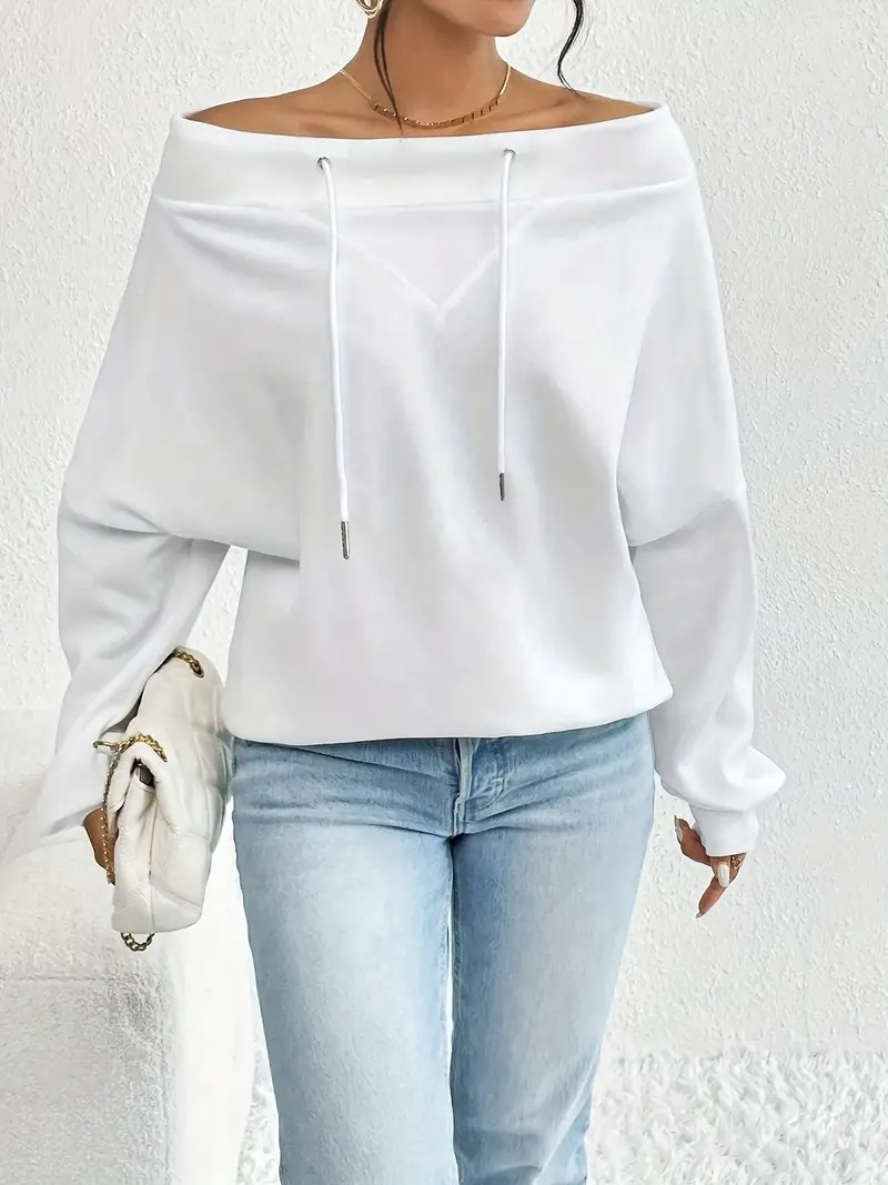 Women's Loose Casual Drawstring Off-the-shoulder Off-shoulder Top - Image 9