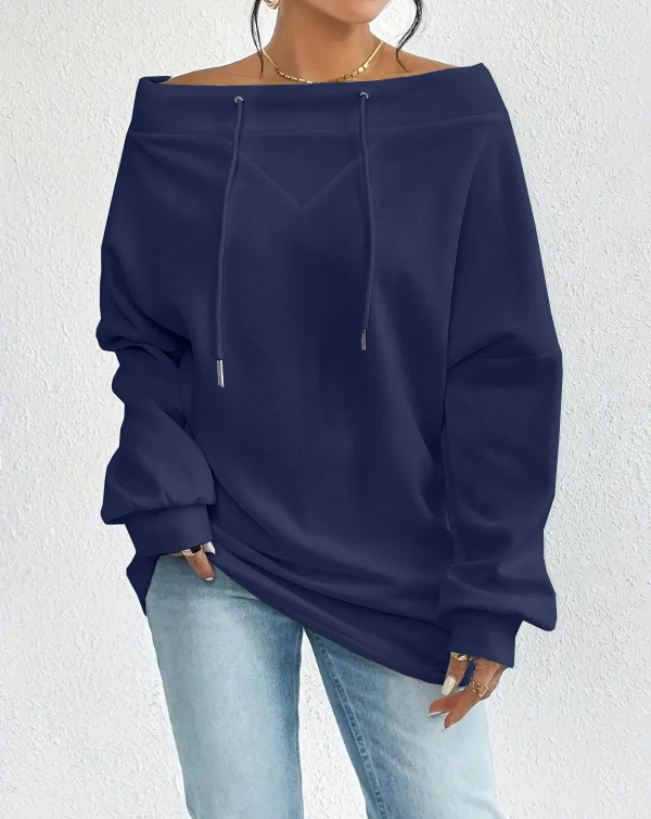 Women's Loose Casual Drawstring Off-the-shoulder Off-shoulder Top - Image 10