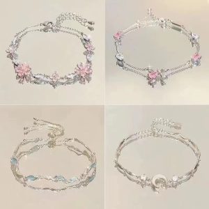 Zircon Cherry Blossom Star And Moon Bowknot Bracelet