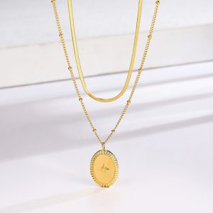 Eight-pointed Star Oval Double-layer Necklace