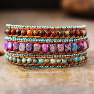 Vintage Leather Bag Bracelet With Mixed Jadeite Multi-layer Bracelet