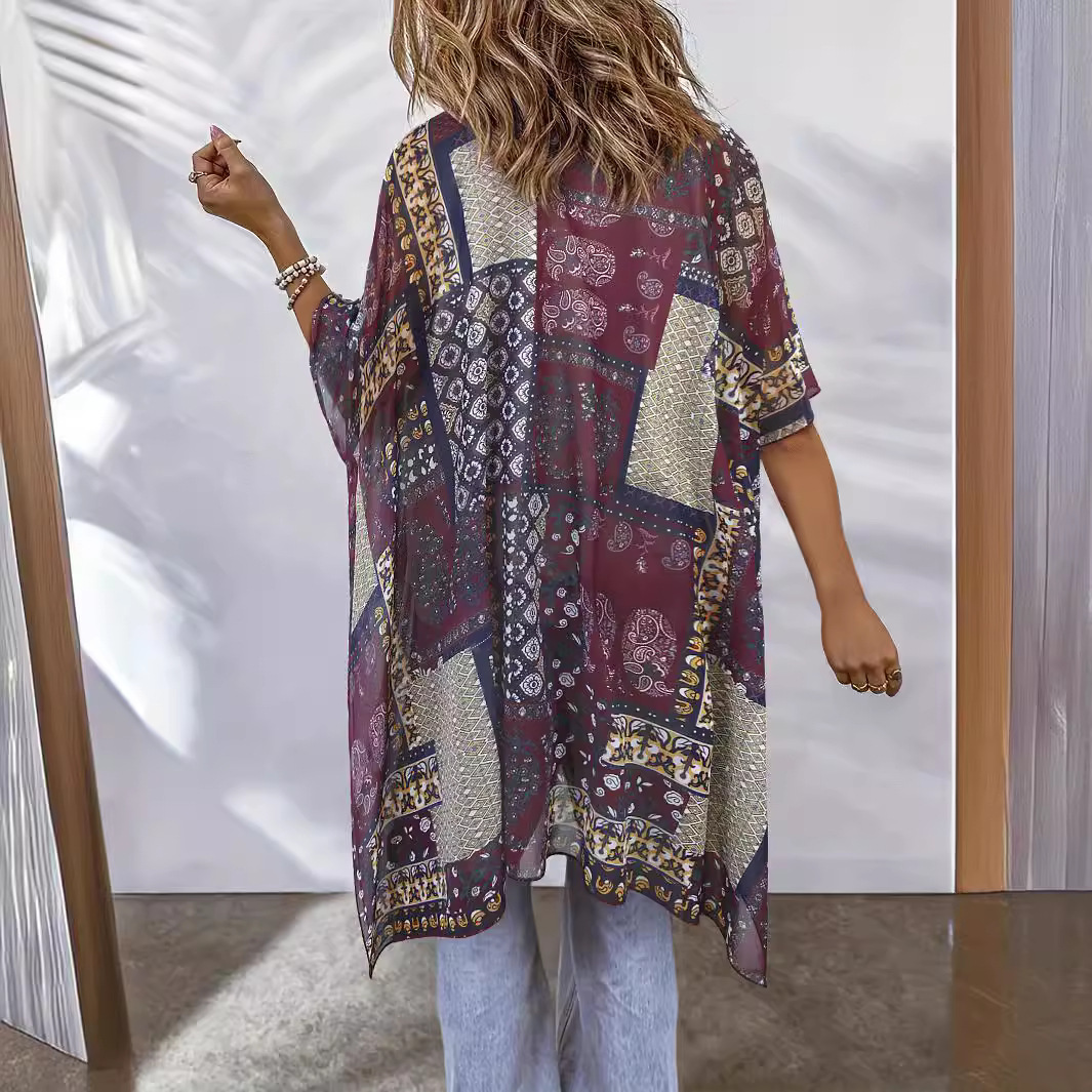 Women's Aztec-print Batwing Cardigan Cloak - Image 3