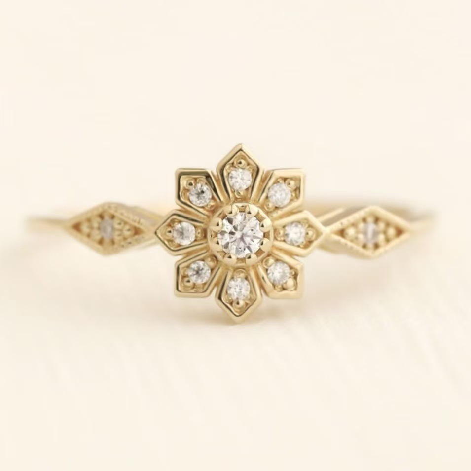 Simple And Stylish Sunflower Womens Snowflake-Shape Ring - Image 2