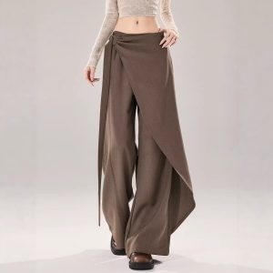 Irregular Ribbon High-Waist Wide-Leg Pants Womens