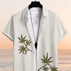 Bird-pattern Men's Short-sleeve Casual Shirt New Style