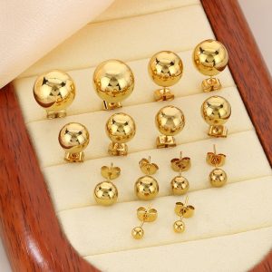 Simple Versatile Titanium Steel Polished Bean-Shaped Round Stud Earrings