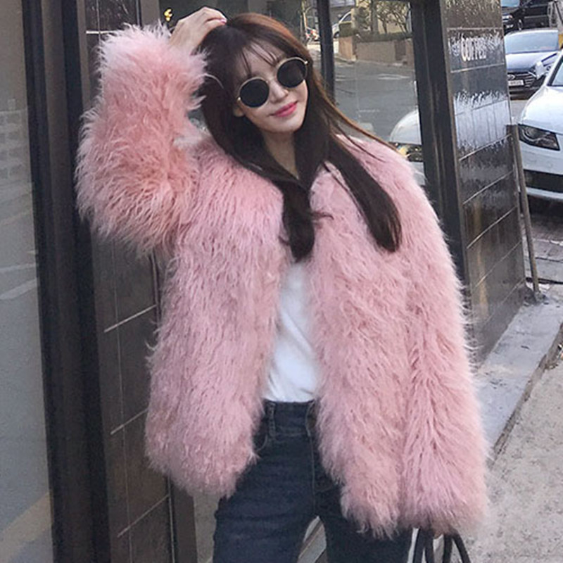 Women's Solid Color Short Faux Shearling Fur Coat - Image 5