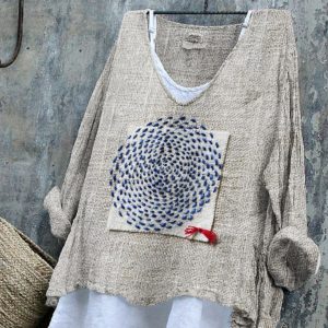 Women's Long-Sleeve Printed Casual Loose Crew-Neck Top