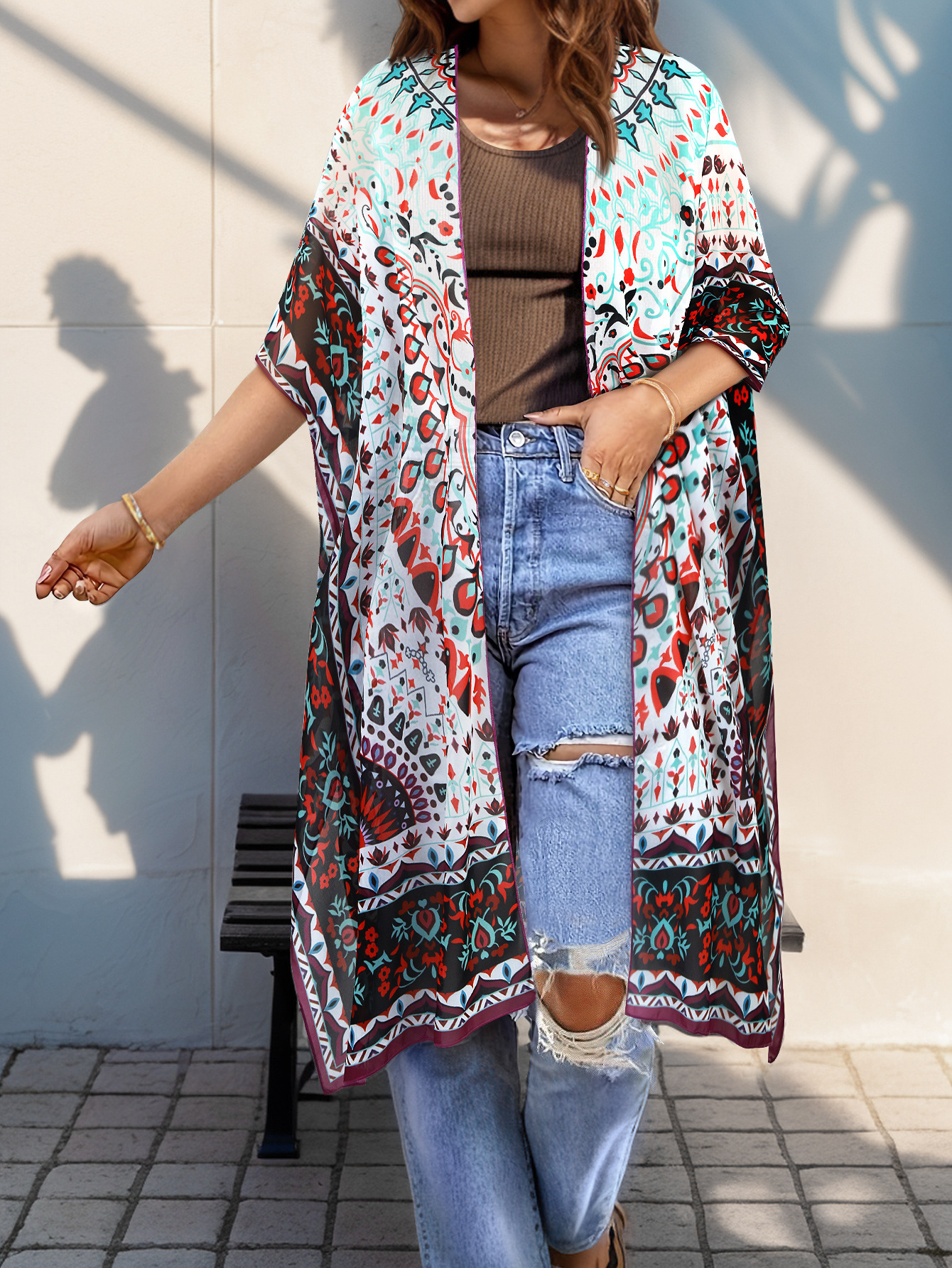 Women's Aztec-print Batwing Cardigan Cloak - Image 7
