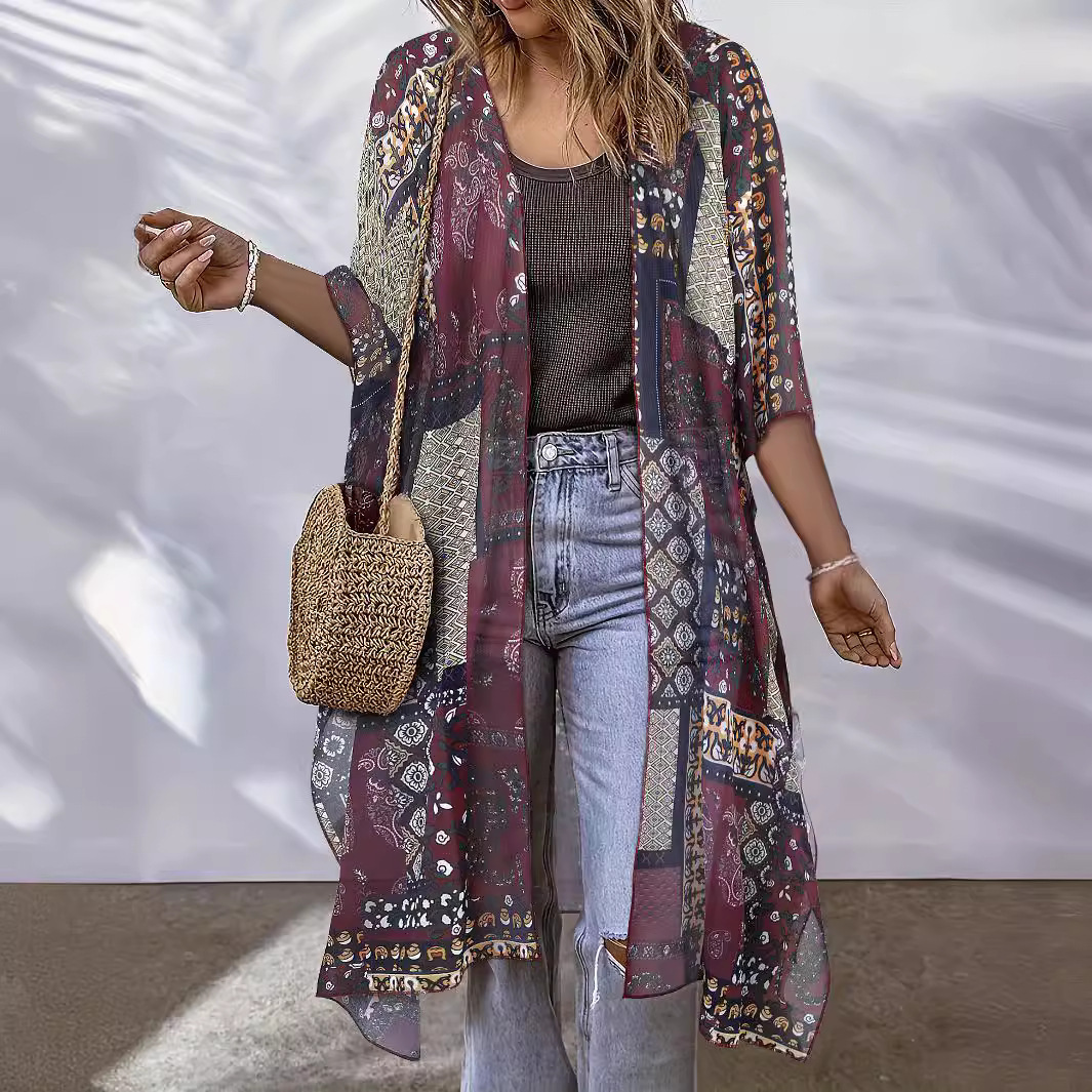 Women's Aztec-print Batwing Cardigan Cloak - Image 4