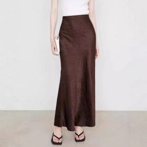 Women's Satin Midi Skirt High Waist Elastic Waistband Hand-tied Tie-dye Pattern