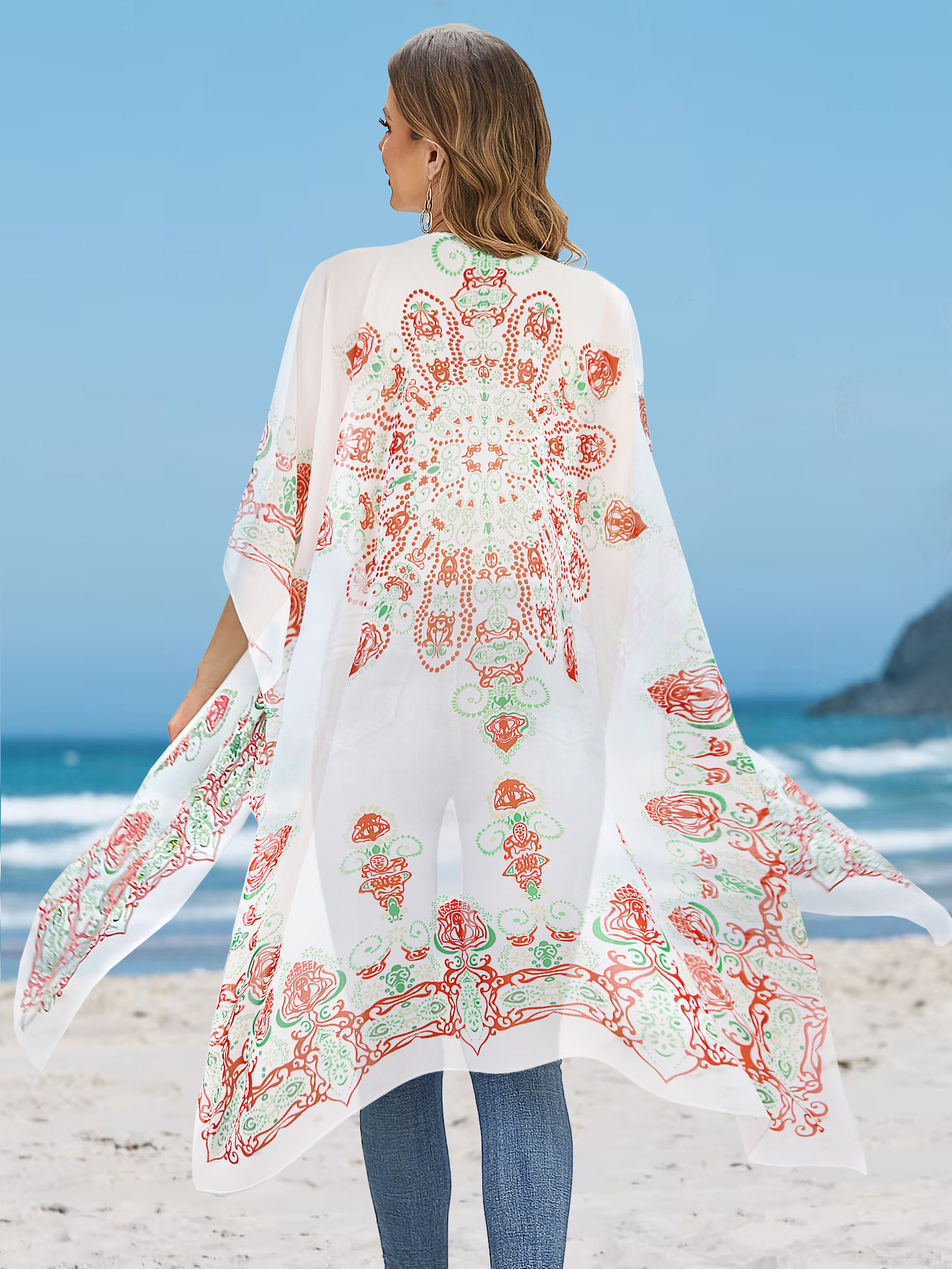 Women's Aztec-print Batwing Cardigan Cloak - Image 5