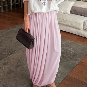 Draped Pleated Wide Leg Maxi Skirt